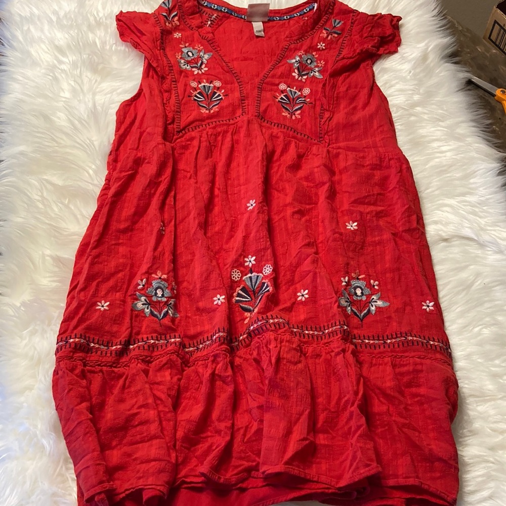 Red Embroidered Midi Dress